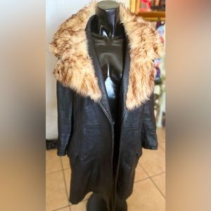 Black leather jacket with Faux Fur